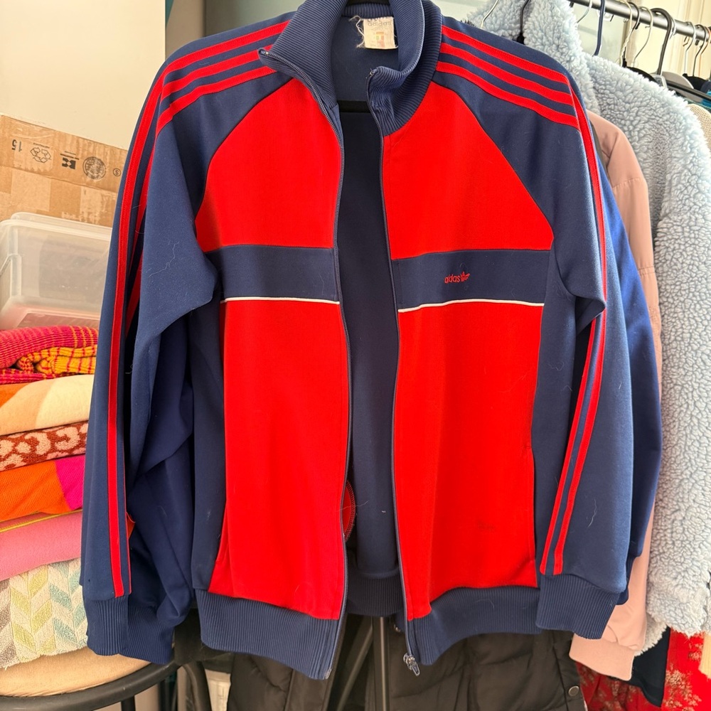 Vintage Adidas Men's Red and Blue Track Jacket
